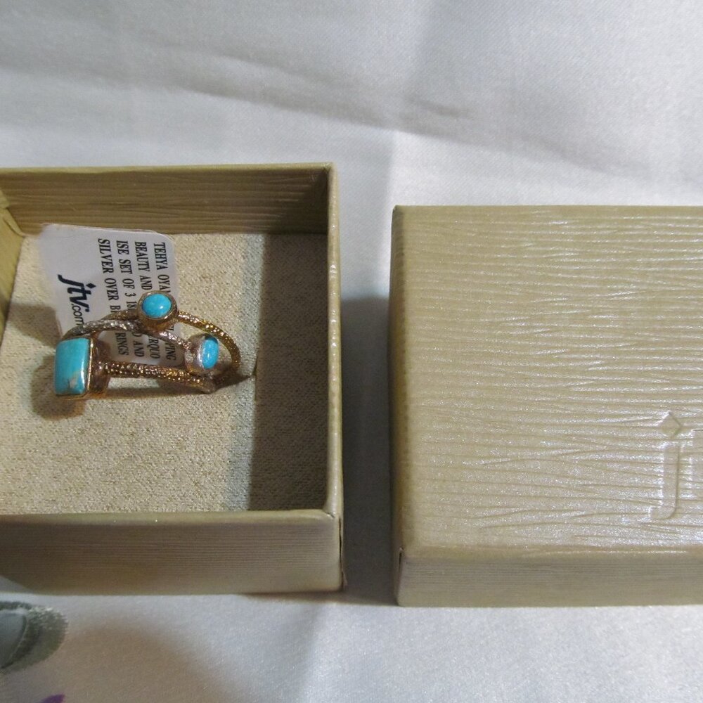 Tehya Oyama Sleeping Beauty & Kingman Turquoise 18K Gold & S over Brass 3 Rings